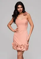 Ombre Kurzes Abendkleid mit Rüschen und Blütendetai orange S