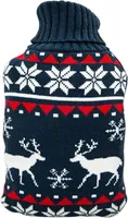 Wärmflasche 2l mit Bezug Bettflasche 100% Naturgummi Geruchlos Wärmeflasche mit Fellbezug Strickbezug Dunkelblau