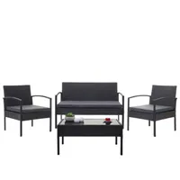 Poly-Rattan Garnitur HWC-F56, Balkon-/Garten-/Lounge-Set Sitzgruppe  schwarz, Kissen dunkelgrau