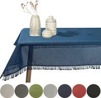 Gartentischdecke mit Fransen Navyblau Eckig 130x160cm Tischdecke Schaumtischdecke abwischbar Garten Tischtuch