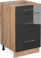 Vicco Küchenunterschrank Fame-Line, 50 cm ohne Arbeitsplatte, Anthrazit Hochglanz/Goldkraft Eiche