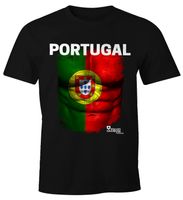 EM T-Shirt Herren Fußball Portugal Flagge Fanshirt Waschbrettbauch MoonWorks® 