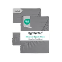 Komfortec Spannbettlaken 2er 160x200 cm, Bettlaken Boxspringbett bis 15cm - 30cm Matratzenhöhe,  Grau