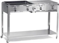 Grill-Master Quattro - Chromstahl Rahmen und Abtropfschale.  Geeignet für Propangas mit vier einzelnen einstellbaren Brennern ausgestattet. Inkl. 2 vernickelten Rosten und einer emmailierten Grillplatte (590x480 mm). Mit Thermoelement, elek