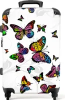 NoBoringSuitcases.com Tvrdý kufor strednej veľkosti 67x43x25 cm, 72L, potlač pre ženy: Biely - farebný motýľ, cestovný kufor na 4 kolieskach