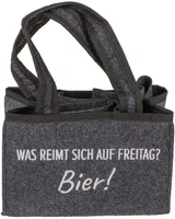 Flaschentasche Bierträger Flaschenträger Transportkorb aus Filz für 6 Flaschen »Was reimt sich auf Freitag? Bier!«