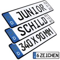 1x Kennzeichen Junior mit Datum Geburtstags Schild Junior Bobby Car Kettcar Wunschtext FUN Schild Funschild