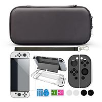 INF Nintendo Switch OLED Tasche mit Zubehör 9-teilig Schwarz, Aufbewahrungstasche, Schale, Displayschutzfolie, Daumengriff