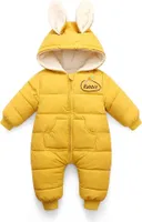 Baby Schneeanzug Winter Strampler Kapuzen Jungen Mädchen Outfits Baumwolle Overall Warmer Langarm Cartoon Kaninchen (Gelb,70cm)