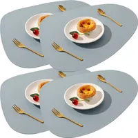 4Stück Tischsets,Abwaschbar Rund Doppelseitigen rutschfest Platzdeckchen Leder Kunstleder Tischset Lederoptik Platzset (hellblau)