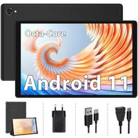 TOSCIDO Tablets 10 Zoll mit Hülle, Octa-Core, Android 11, 4G LTE, 64GB, 4GB RAM, 8MP+13MP Kamera, WIFI/Bluetooth, GPS, Type-C/SD, Schwarz