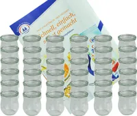 36er Set Weck Gläser 220 ml Tulpengläser mit 36 Glasdeckeln incl. Diamant Gelierzauber Rezeptheft