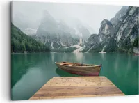 Bild auf Leinwand - Leinwandbild - Berge See Boot - 120x80cm - Wand Bild - Wanddeko - Wandbilder - Leinwanddruck - Bilder - Kunstdruck - Wanddekoration - Leinwand bilder - Wandkunst - AA120x80-3978