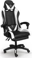 Gaming Stuhl im Racing-Design mit Fußstütze Gaming Bürostuhl mit Armlehnen ergonomischer Gaming Schreibtischstuhl mit verstellbarem Rückenstützkissen und Nackenkissen  ,Farbe:Schwarz / Weiß