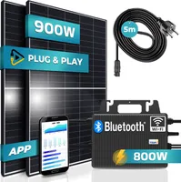 SUNNIVA® Balkonkraftwerk Black Frame 900/800W Solaranlage mit TSUN Micro Wechselrichter, 5m Kabel, WiFi Bluetooth, drosselbar