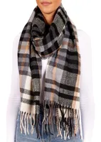BRUBAKER Cashmirillo Schal für Damen und Herren - 70 x 200 cm - Warm und Kuschelig - Wollschal für Herbst und Winter, Schwarz, Beige und Braun Kariert