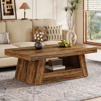 Tribesigns Couchtisch mit Stauraum, 2-stöckiger rechteckiger Bauernhaus-Holz-Mitteltisch mit dickem Boden für Wohnzimmer, rustikales Braun