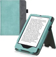 kwmobile Hülle kompatibel mit Amazon Kindle Paperwhite 11. Generation 2021 Hülle - Flip Case mit Handschlaufe - Kunstleder Cover - Mintgrün Dunkelgrau