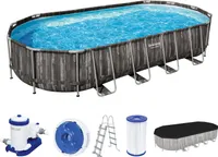 Bestway® Power Steel™ Frame Pool Komplett-Set mit Filterpumpe 732 x 366 x 122 cm , Holz-Optik (Mooreiche), oval