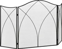 HOMCOM Kaminschutzgitter, Klappbares Kamingitter mit 3 Paneelen, Ofenschutzgitter, Funkenschutzgitter für Wohnzimmer, Metall, 126 x 76 cm, Schwarz