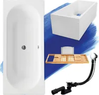 Badewanne Rechteck Set 5in1 160x75 mit Premium Ablaufgarnitur und Füßen GRATIS + Wannenträger + Bambus Holzablage | BADLAND VITAE