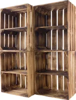 4x  geflammte/braune Holzkiste mit Mittelbrett Quer 50cm x 40cm x 30cm Obstkiste Holzregal Kiste Weinkiste