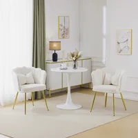 MODFU Esszimmerstühle Polsterstuhl(2 Stuhl) mit Verstellbare Fußstütze，Schmetterlingskissen， Blütenblatt-Rückenlehne，Beige，für Schlafzimmer/Esszimmmer