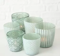 Windlicht Patty, Teelichthalter Glas grün H 7-9 cm, 6er Set (= 3x2er Set)