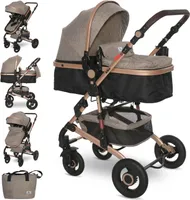Lorelli Kinderwagen Alba 2 in1, Kombikinderwagen, Baby Buggy mit Liegefunktion klein, Reisebuggy mit Liegeposition mit Fußsack, Liegebuggy, Beige