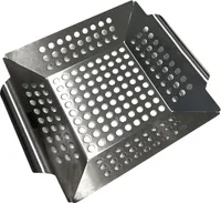 Edelstahl Grillkorb 20 x 20 x 4 cm Grill Gemüsepfanne BBQ Lochpfanne Grillschale Grillrost Gemüsekorb