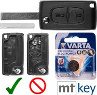 Autoschlüssel Funk Fernbedienung Austausch Gehäuse mit 2 Tasten + HU83 Rohling + Batterie kompatibel mit Peugeot 207 307 308 807 5008