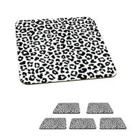 MuchoWow® Sklenený podtácek Štvorcová sada 6 kusov Potlač pantera - čierna - biela 10x10x0.3cm Podložky pod poháre - podložky pod nápoje - ochrana