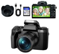 64 Megapixel Digitalkamera mit 18fachem Digitalzoom Dual-Kamera mit Selbstauslöser (Wi-Fi),4,0-Zoll-Touchscreen, 64-GB-SD-Karte und Kameratasche