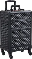 3-In-1 Kosmetikkoffer Mit 2 Schubladen, Schminkkoffer Mit 360° Drehbare Rollen, Make-Up Koffer Für Reisen, 34,5 X 24,5 X 58 Cm, Schwarz