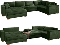 Cord Wohnlandschaft U-Form Sofa Schlaffunktion Couch groß Bettkasten in Grün / 15199