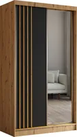 Masseno Schiebetürenschrank NELVIA 120 cm Kleiderschrank Schlafzimmer Schrank 2-türig mit Spiegel und Lamellen Eiche Artisan