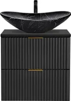 Badezimmer Waschtisch, 61cm, matt schwarz gerillt mit Keramik-Waschbecken schwarz marmoriert ADELAIDE-56-BLACK, B/H/T ca. 61,5/74,7/46,5 cm