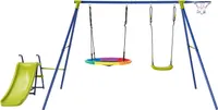 3 in 1 Kinderschaukel mit Rutsche und Basketballkorb, Gartenschaukel Schaukelgerüst mit 2 Schaukeln, Kinder Schaukel Outdoor mit Schaukelgestell aus Metall für Kinder ab 3