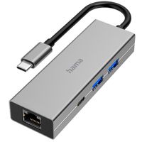 Hama USB-C-Hub Multiport 4 Ports USB-A USB-C LAN/Ethernet 5 Gbit/s Knickschutz