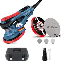 FANZWORK Exzenterschleifer, 5mm Hub, 150mm Klett-Schleifteller, 350W Bürstenloser EC-Motor, 15x Schleifpapier, Tragkoffer