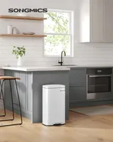 SONGMICS Mülleimer für die Küche | 30 L Abfalleimer mit Pedal Treteimer mit Inneneimer aus Kunststoff geruchsdicht und hygienisch weiß LTB03WT