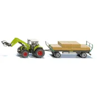 SIKU Farmer - Traktor s balíkovacím nástavcem a vlekem 1:50