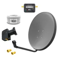 ARLI 60 cm HD Sat Anlage grau + Twin LNB + 10m Kabel + Satfinder + 2x F-Stecker vergoldet