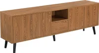 TV stolek Hedemora 140x30x45,5 cm TV stolek s policí a 5 dvířky podstavce max. 20 kg Tmavý odstín dřeva