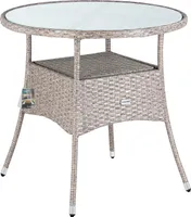 CASARIA® Polyrattan Gartentisch 80cm Rund 5mm Sicherheitsglas Höhenverstellbar 80kg Belastbarkeit Wetterfest Terrasse Balkon Beistelltisch Tisch Beige