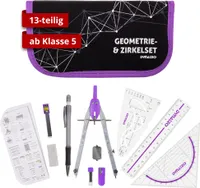 DynaTech Schnellverstellzirkel im Etui (13-teilig) mit Zirkel, Geodreieck, Parabel, Bleistift, Lineal, Spitzer, Ersatzminen Geometrie- und Zirkel-Set