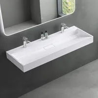 Mai & Mai Waschbecken Aufsatzwaschbecken weiß Hänge-Waschtisch Rechteckig 2 Armaturenloch Breite: 120cm inkl. Ablaufgarnitur Col19