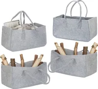 relaxdays 4 x Kaminholztasche aus Filz grau