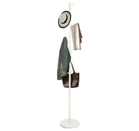 Garderobenständer Weiß 180cm, Kleiderständer Metall, mit 7 Haken, Jackenständer Stehend Stabil, Sockel aus Marmor, Höhenverstellbar, für Mäntel Jacken