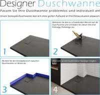 i-flair - SMC Duschwanne 120x100 cm mit anti-rutsch Oberfläche in schwarzer Steinoptik inkl. Ablaufgarnitur